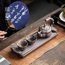 Matcher tea set Small suit Home Office Zen Serve tea tray Ceramic Tea Cup Day Style Coarse Pottery Old Rock Clay Kutian Tea Furniture