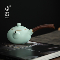 Zhen Instrumental Ru Kiln Teapot Tea Tea Single Pot Open Sheet Ceramic Siesch Pot Large Capacity Ice Cracking Ru Porcelain Tea Set Suit Home