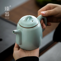 Zhenqilu kiln teapot single pot open piece can raise raw mineral ceramic Ru porcelain ice cracking glaze large capacity tea set household