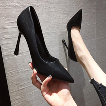 Shoes Women 2021 New High Heels Womens Stiletto Heel Pointed Toe Professional Formal Wear Temperament Black Work Soft Leather Single Shoe Spring
