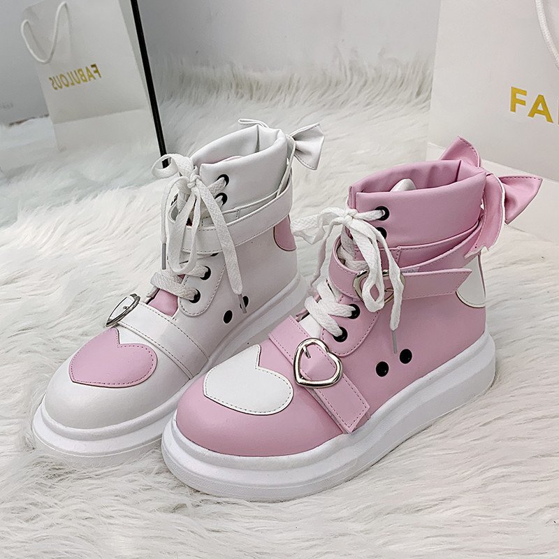 Pink2020 autumn new pattern Academic atmosphere Color matching gym shoes female lolita love Versatile High shoes Soft girl Casual shoes