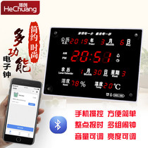 Hechuang digital LED large screen perpetual calendar Mobile phone Bluetooth synchronous time electronic wall clock Living room multi-function clock