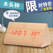 LED luminous wood clock Student creative simple personality mute clock Retro bedside electronic digital alarm clock table