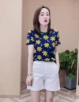 Douyin Su Pai Shangpin Womens Same 2021 Summer New Print Round Neck Short Sleeve T-Shirt Joker Slim Top