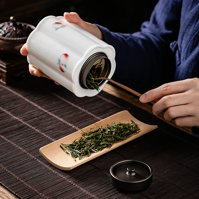 Pole element | peach tea warehouse caddy fixings household receives a Japanese ceramic seal tank moistureproof who tea POTS