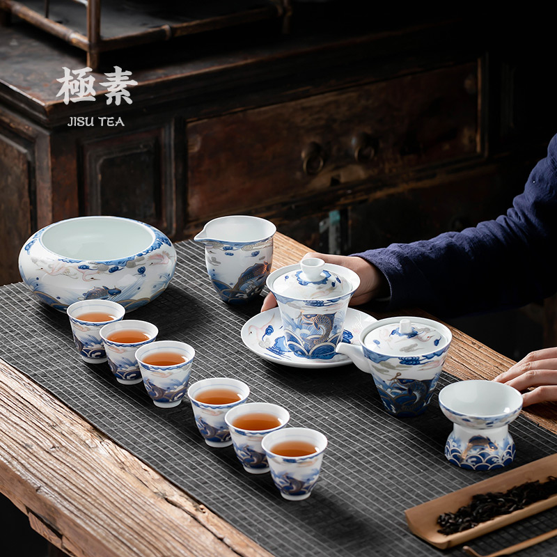 Pole element | arowana coppering. As silver tea set household kunfu tea contracted Chinese tea taking ceramic teapot teacup set