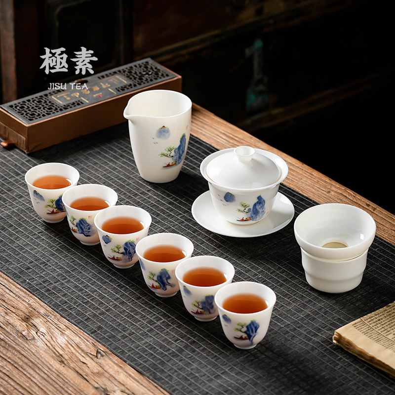 Pole element | landscape kung fu tea set suits for Chinese ceramic tea tureen teapot teacup set to difference gifts