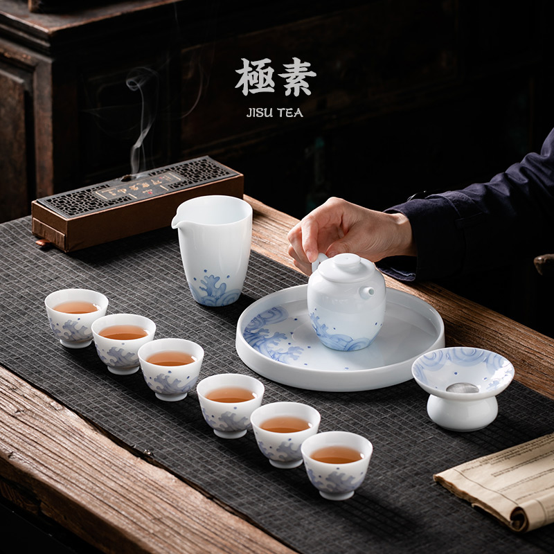 Pole element | dehua white porcelain tea set household ceramics kunfu tea tea, tea gift boxes of a complete set of gifts