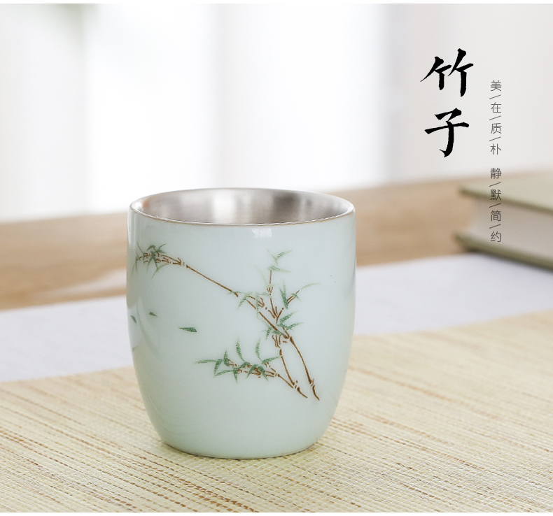 Celadon ceramic cups silver cup silver 999 authentic kung fu tea set creative manual coppering. As silver tea tea cup