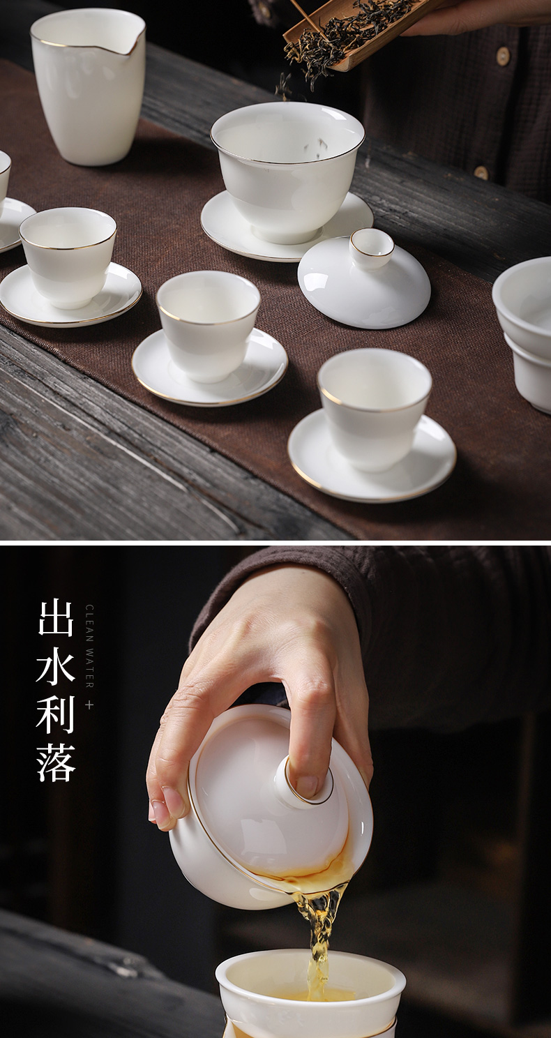 High - grade dehua white porcelain suet jade suit light key-2 luxury home sitting room office tea tureen kung fu tea cups