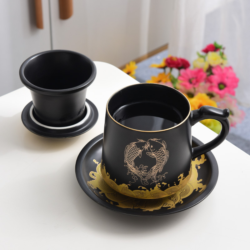 Glass ceramic Chinese wind high - grade Glass cup men 's boss office separation cup with handle tea tea cup