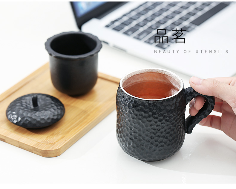 Creative glass ceramic separation silver cup 999 sterling silver tea cup office cup with cover individual cup contracted