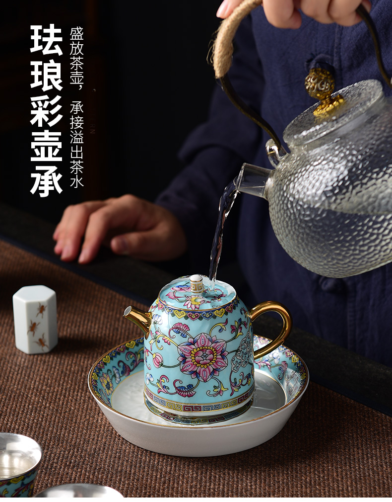 Jingdezhen colored enamel silver tea set with high - end office receives a visitor coppering. As kung fu tea set 999 sterling silver set