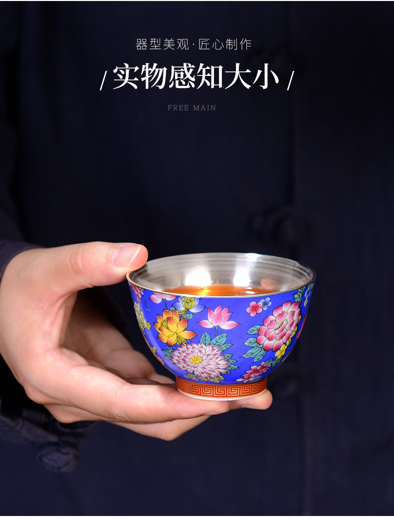 Jingdezhen ceramic kung fu tea cup silver cup 999 sterling silver tea masters cup men 's and women' s bowl sample tea cup