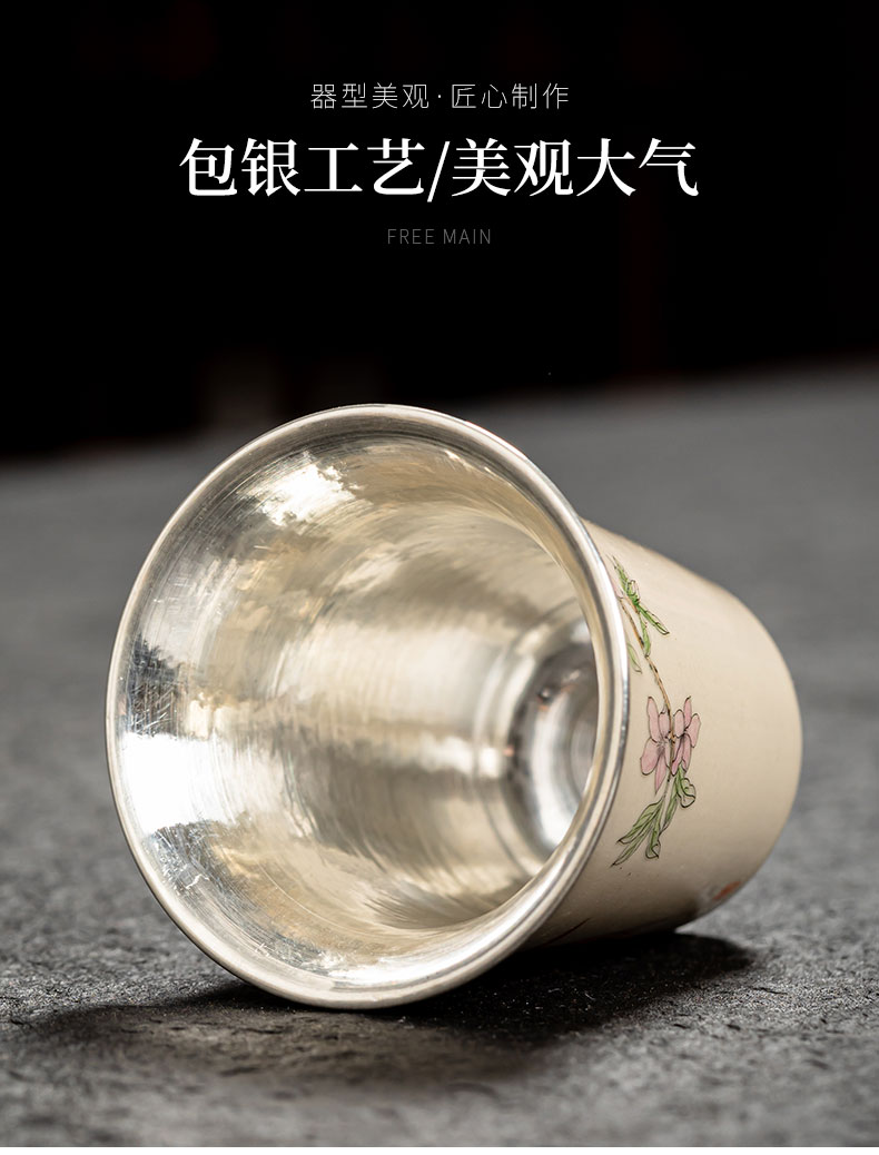 Jingdezhen hand - made ceramic silvering silver 999 eat all silver cups children cups single fragrance - smelling cup only