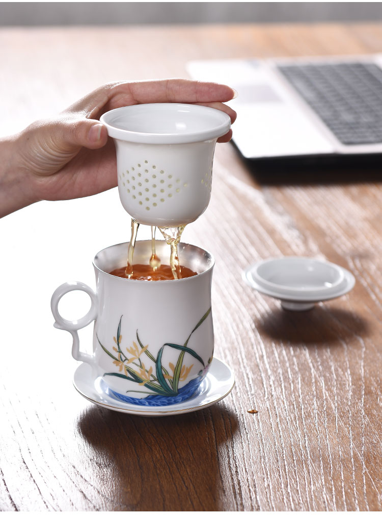 Creative ceramic cup silver cup silver 999 bladder office tea cups with cover personal tea cup