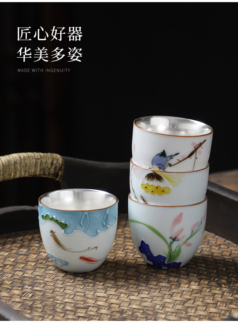 Jingdezhen hand - made ceramic sample tea cup silver cup suit kunfu tea a master cup single CPU getting small cup only