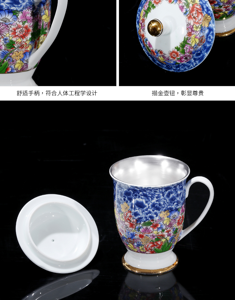 Jingdezhen porcelain enamel glass with cover silver, silver cup 999 sterling silver cup men 's lady high - grade office