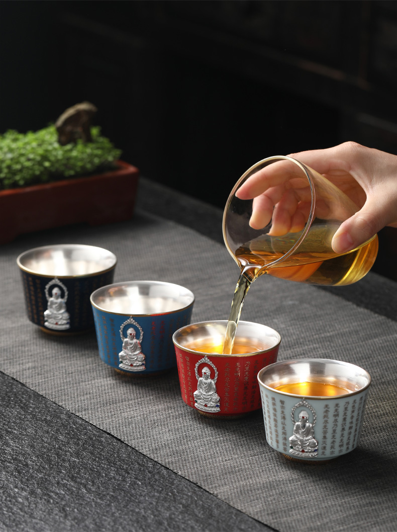 Creative ceramic coppering. As silver tea cups, heart sutra CPU master cup single CPU male ladies sample tea cup set kung fu tea bowls