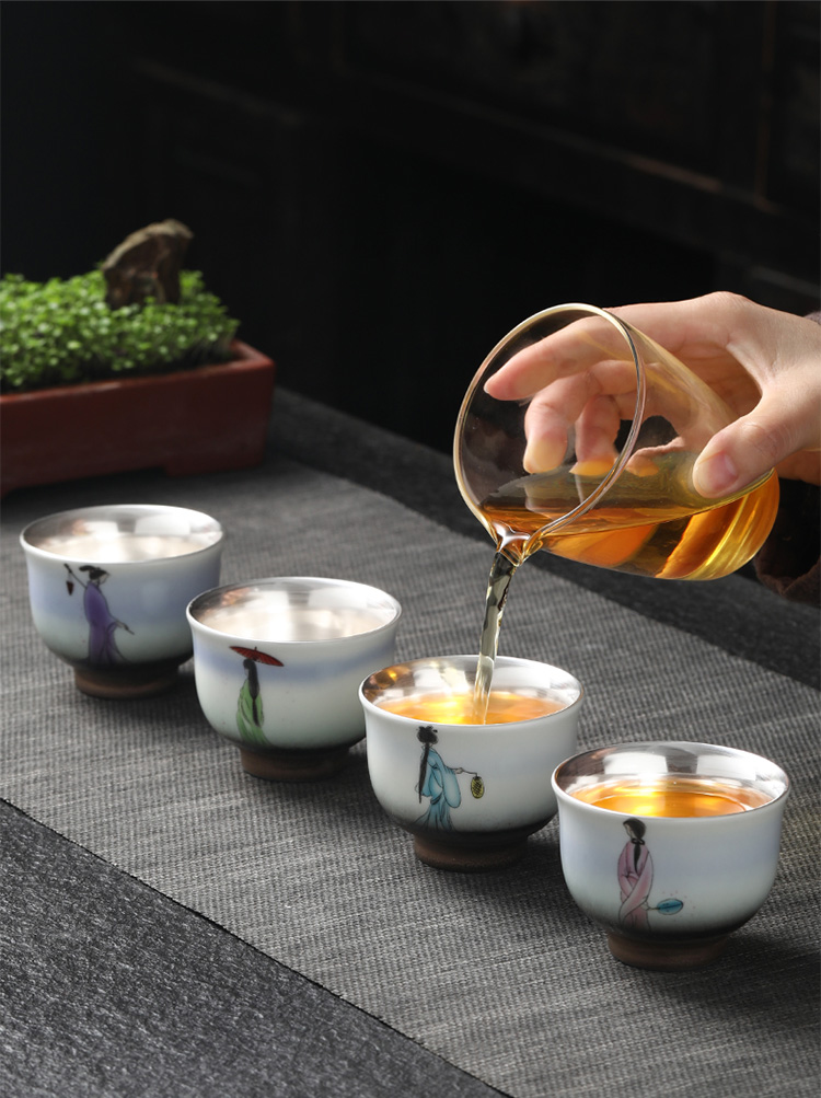 Four big beautiful women sample tea cup set ceramic coppering. As silver tea cup, master cup single CPU female male special tea cups