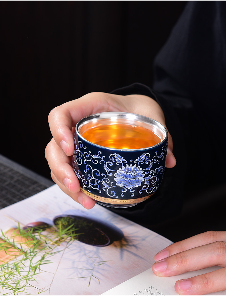 Jingdezhen ceramic up CPU getting kung fu - masters cup but small cups cup silver cup 999 sterling silver sample tea cup