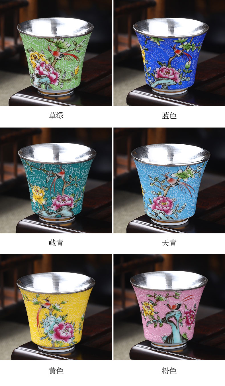 Jingdezhen silvering cup 999 sterling silver colored enamel cup edible masters cup sample tea cup silver cups only