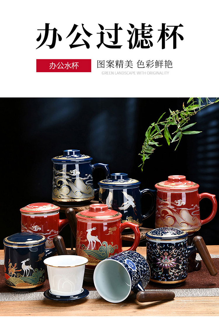 Chinese ceramic cups with cover glass filter tea cup male ms office high - grade glass large capacity