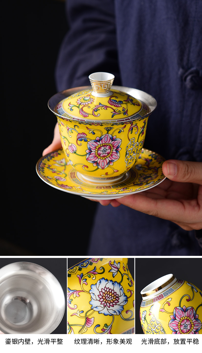 Jingdezhen colored enamel silver tea set with high - end office receives a visitor coppering. As kung fu tea set 999 sterling silver set