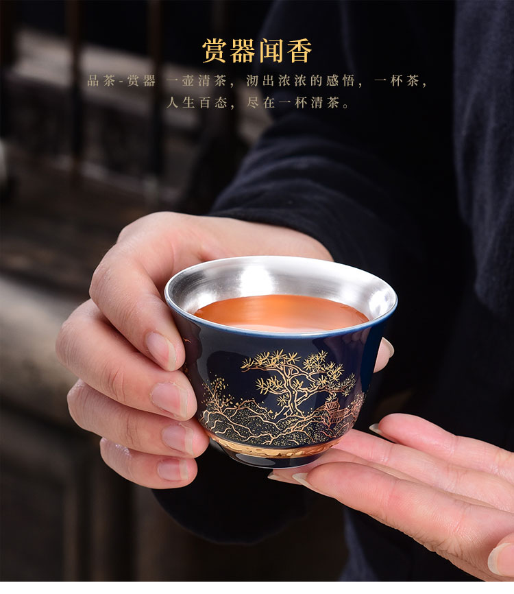 Jingdezhen tea set porcelain enamel silver cup 999 pure silver, manual kongfu master cup sample tea cup