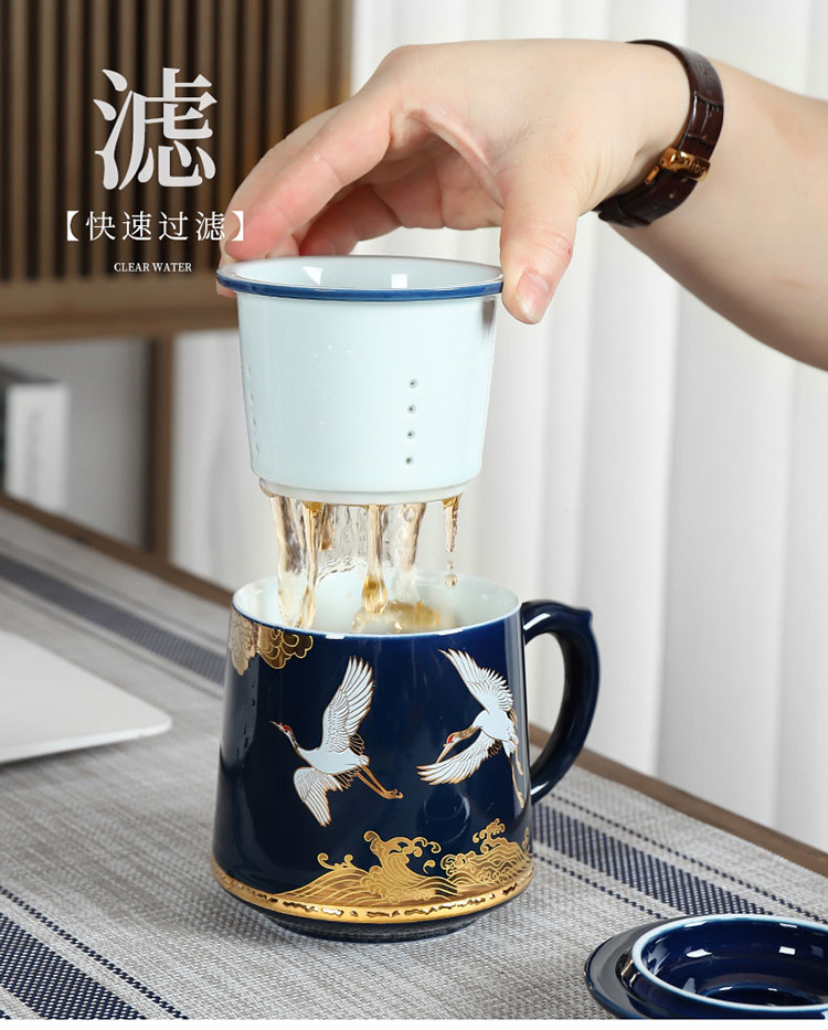 Chinese ceramic cups with cover glass filter tea cup male ms office high - grade glass large capacity