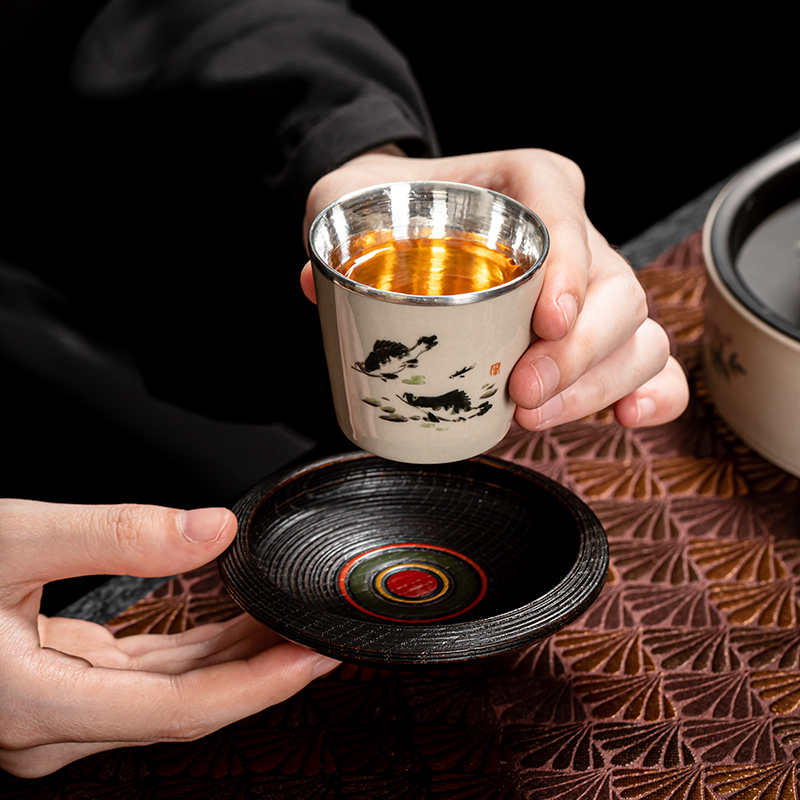 Jingdezhen coarse pottery hand - made teacup full porcelain silvering cup noggin single individual special masters cup sample tea cup