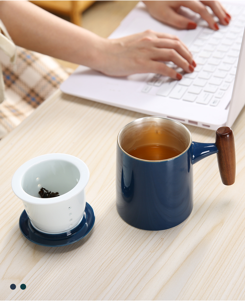 Separation ceramic tea tea cup silver cup 999 sterling silver with wood in my office filter cups with cover glass