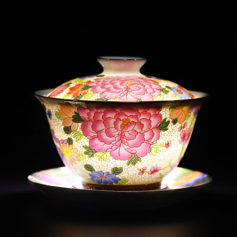 High - end colored enamel hot tureen jingdezhen kung fu tea tea not only three tureen tea cup in use to use