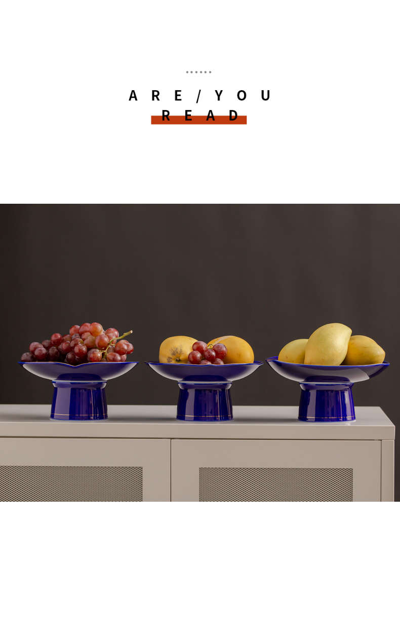 Key-2 Luxury light blue and white porcelain tea table high tea tray web celebrity fruit bowl sitting room home dessert snacks GongPan for plate