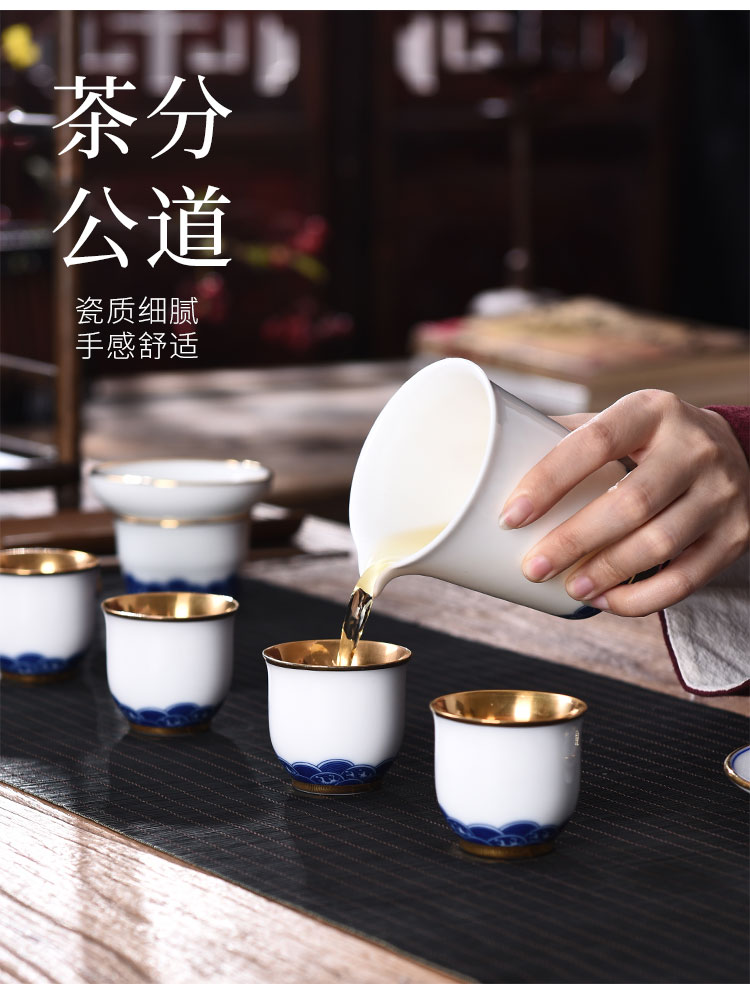 The see colour white porcelain fine gold kung fu tea set home office make tea cup lid bowl of a complete set of high - end gift set