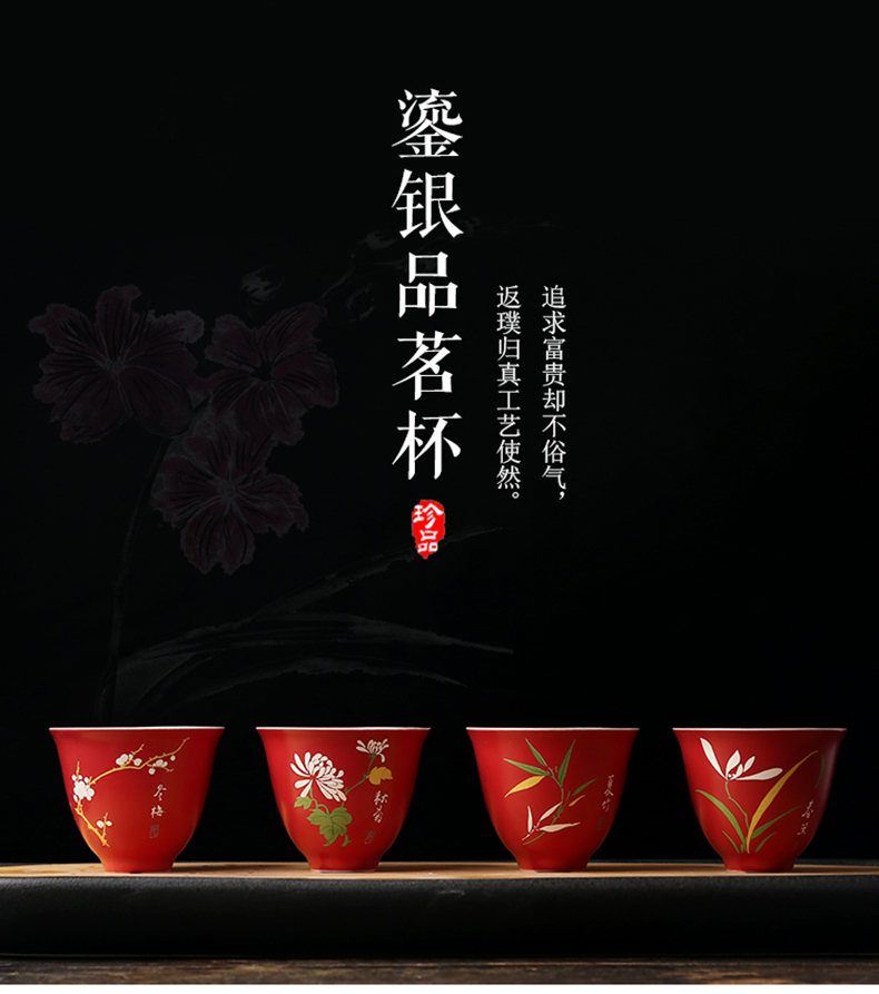 Silver cup Silver 999 kung fu tea set manually enamel - lined coppering. As Silver sample tea cup master cup tea cup home