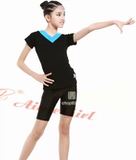 Летняя детская черная спортивная одежда подходит для мужчин и женщин, танцующий комплект, V-образный вырез, в обтяжку