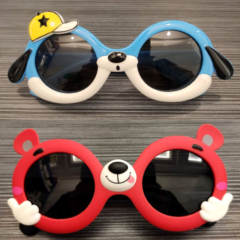 Children Cartoon Sunglasses Boy Sunglasses Puppies Well Behaumeng Cute Girl Walking Show Glasses Silicon Gel Polarized Sunscreen Handsome