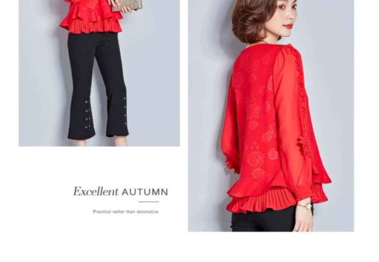 Xuân 2018 tay áo dài tay áo sơ mi nữ mỏng che bụng chạm đáy áo sơ mi voan xù áo ren size lớn các kiểu áo sơ mi họa nữ đẹp