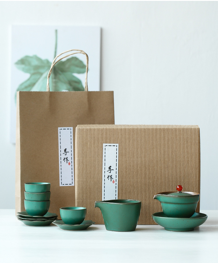 Bo yiu-chee Japanese checking coarse pottery kung fu tea set girder teapot lid bowl tea tray was dry terms cups dish tray