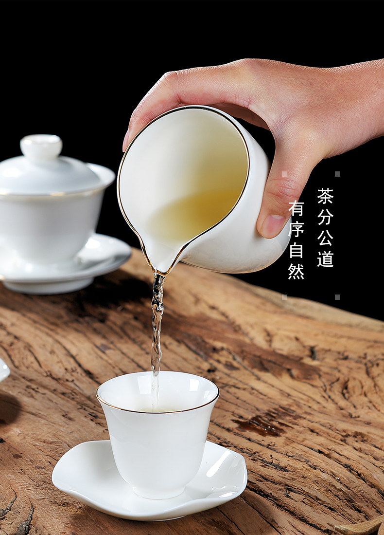 Bo yiu-chee white porcelain kung fu tea set suit small household 6 cups only contracted tureen box of a complete set of tea cups