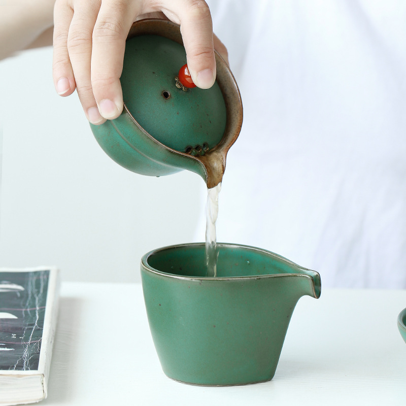 Bo yiu-chee Japanese checking coarse pottery kung fu tea set girder teapot lid bowl tea tray was dry terms cups dish tray