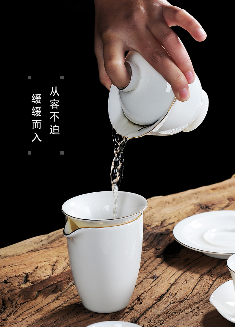 Bo yiu-chee white porcelain kung fu tea set contracted household ceramic tureen tea cup logo gifts custom office