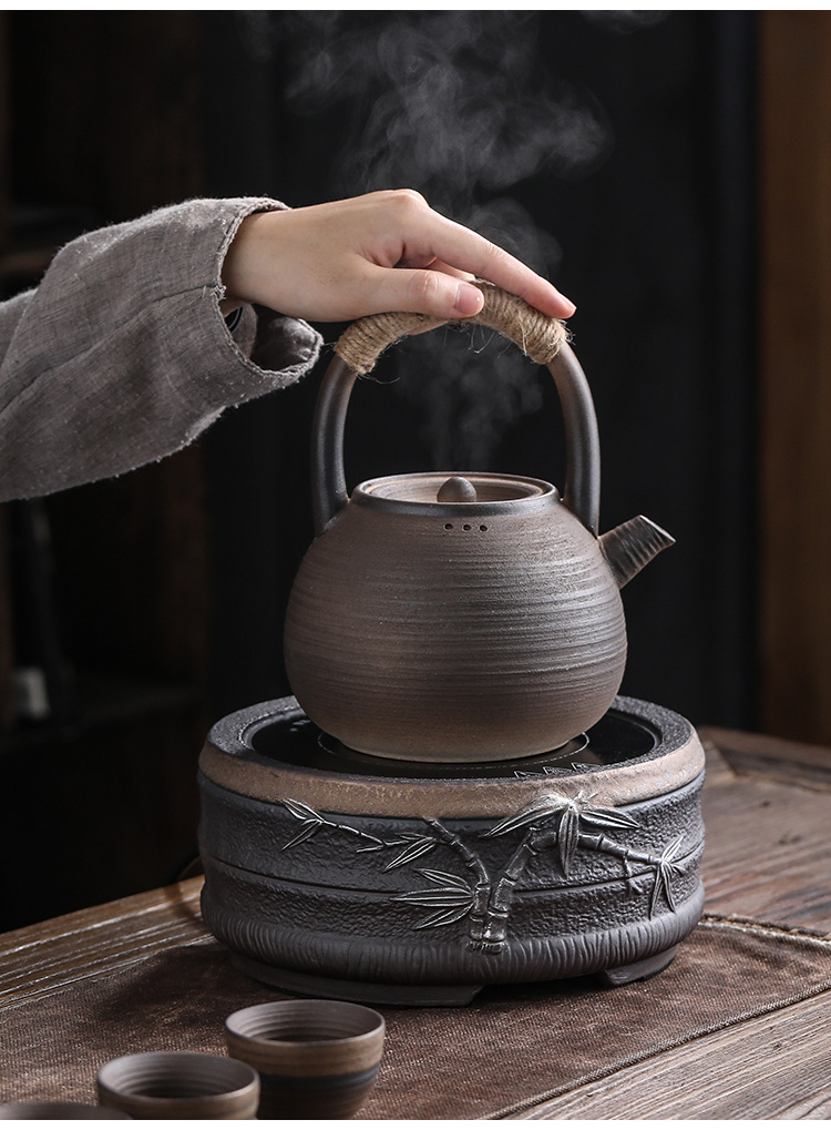 Bo yiu-chee gold retro coarse pottery teapot Japanese home filtration to hold to high temperature ceramic boiled tea restoring ancient ways 1 l capacity