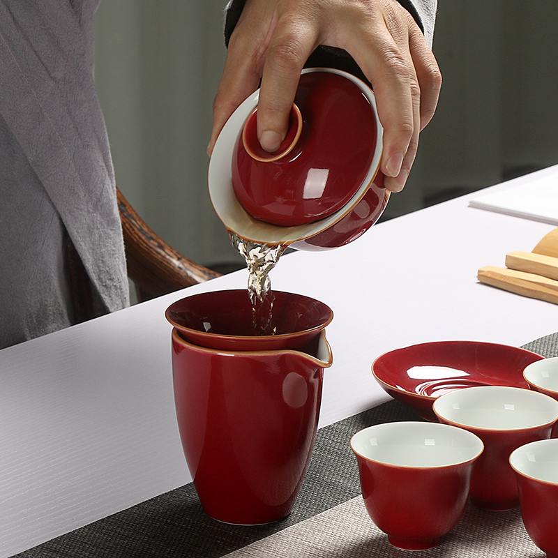 Bo yao gift tea set custom jingdezhen ji dark purple wedding kung fu tea set ceramic tureen tea cups