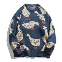 Japanese Knitted Sweater Men Cartoon Animal Duck Goose Print