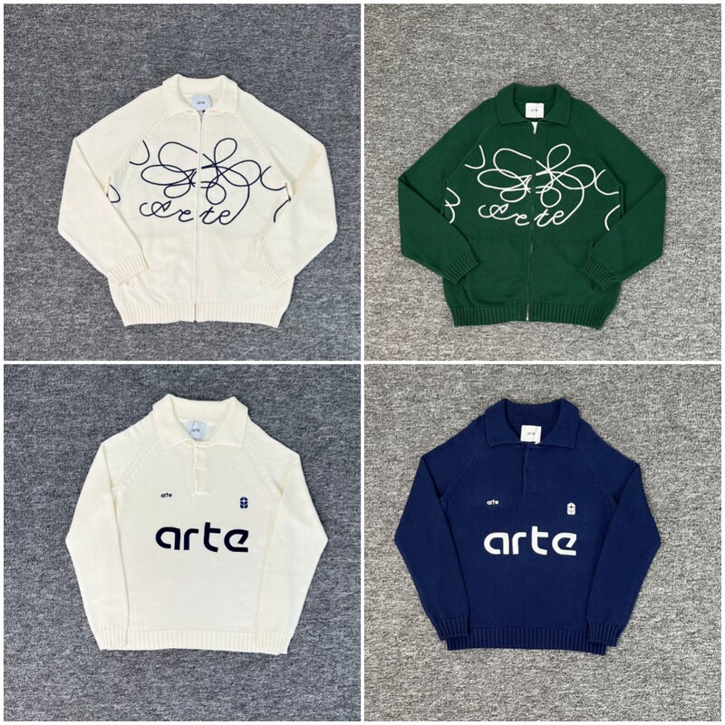 Arte Knit Sweater Embroidered Letter Logo High Street Trendy Casual Lapel Pullover Knitted Sweater ins Arte Knit Sweater Embroidered Letter Logo High Street Trendy Casual Lapel Pullover Knitted Sweater ins