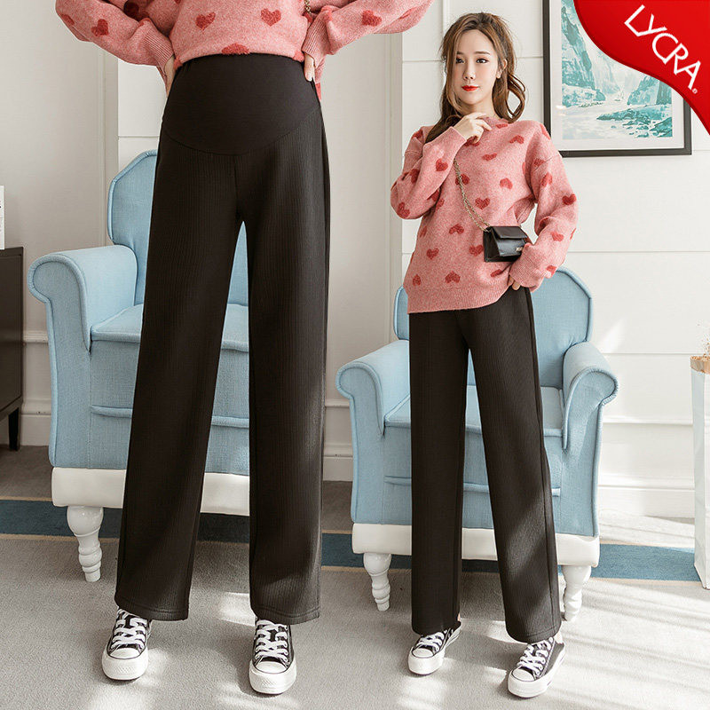 Pregnant woman pants pants autumn winter plus suede thickened inner lap pants outside wearing fashion pregnant woman wide-legged pants loose spring and autumn gestation maternity dress
