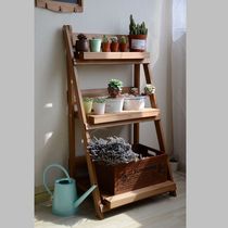 zakka multi-layer three-story indoor balcony fleshy solid wood flower stand folding outdoor sun and corrosion resistance