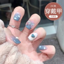 Bursting Fake Fingernail Patch Detacable Blue Sky White White Clouds Bow Tie White Nail Meicchia patch A кусок готового продукта